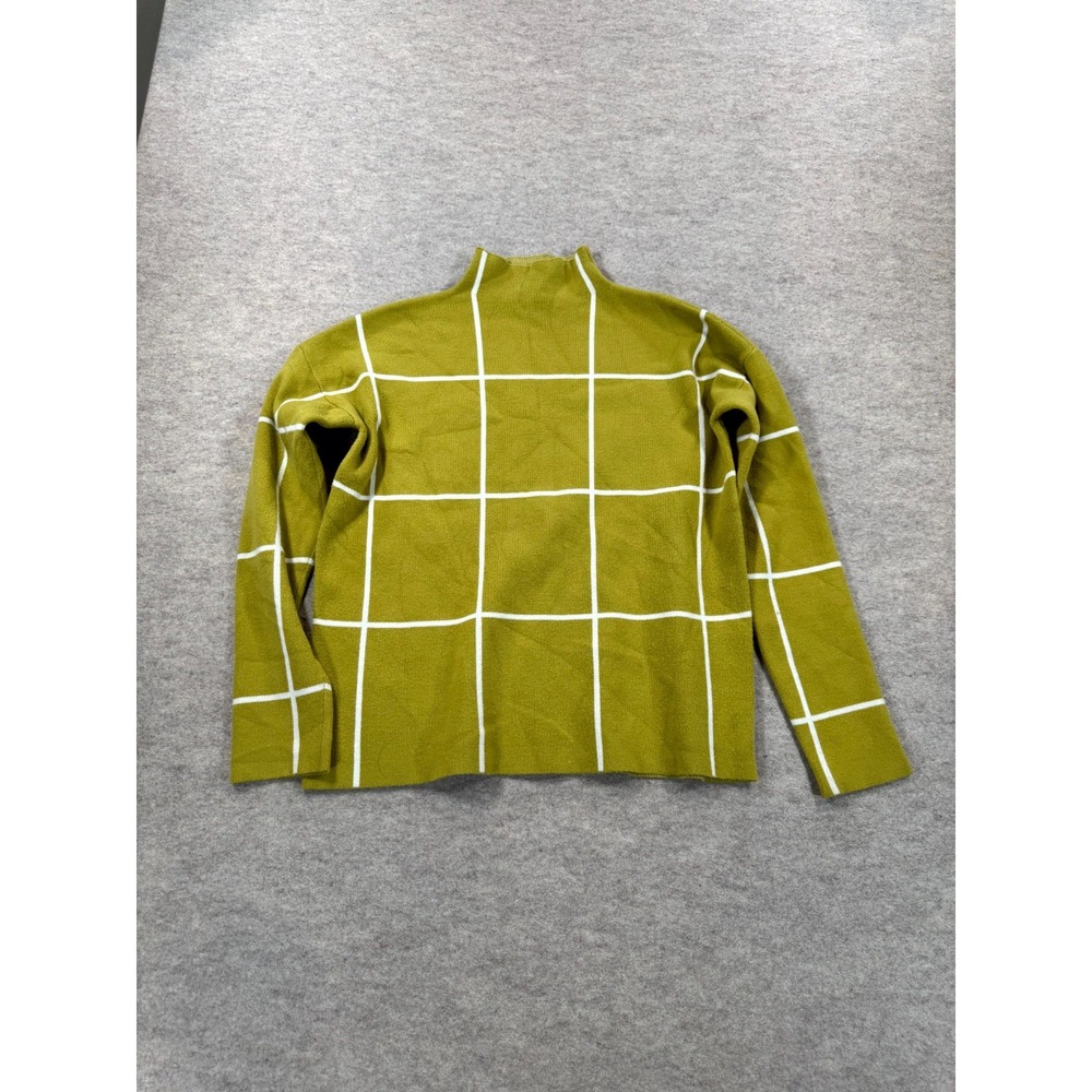 Cynthia Rowley Sweater Women Medium Green White Windowpane Long Sleeve Mock Neck